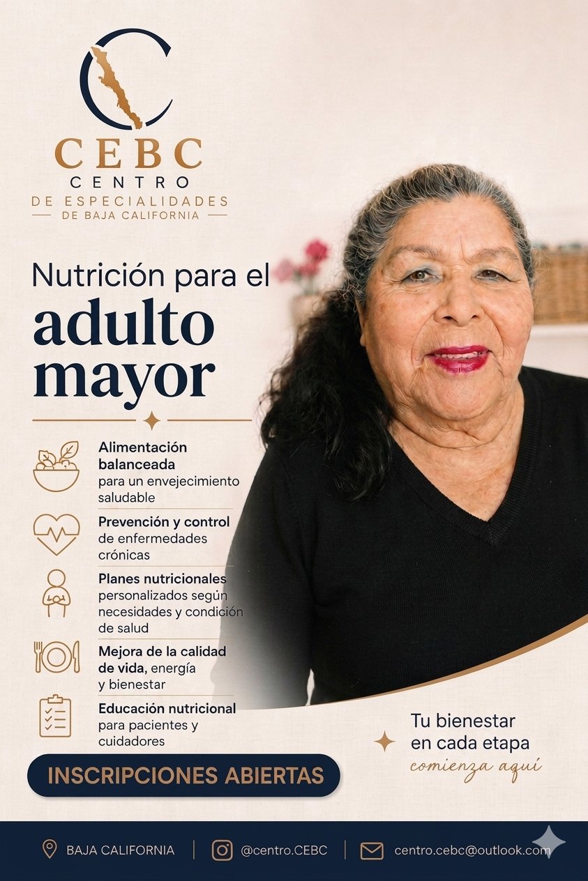 Flyer del curso Nutrición para el Adulto Mayor - CEBC